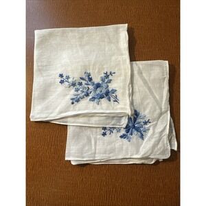 Vtg Set Of 2 Blue & White Vintage Handkerchiefs "Something Blue"